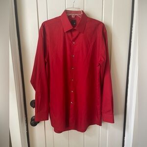 Men's JF J. Ferrar Button up Shirt Slim Fit Long Sleeve Red Size 16.5 32-33